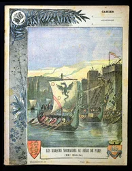 Norman ships besieging Paris, illustration from a cover of a school exercise book, late 19th century